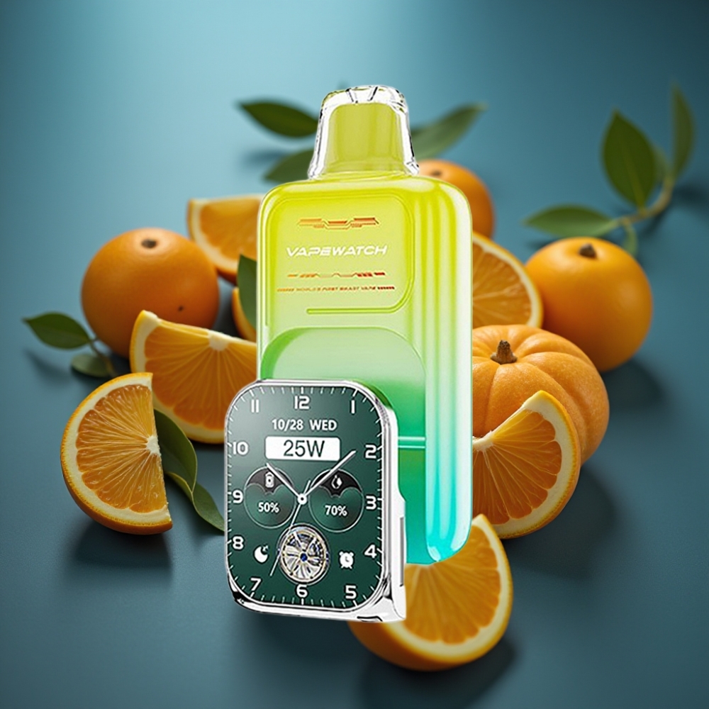JNR VapeWatch 30000 Puffs برتقال مانجو - 19mL سعة، 5% نيكوتين، شحن Type-C
