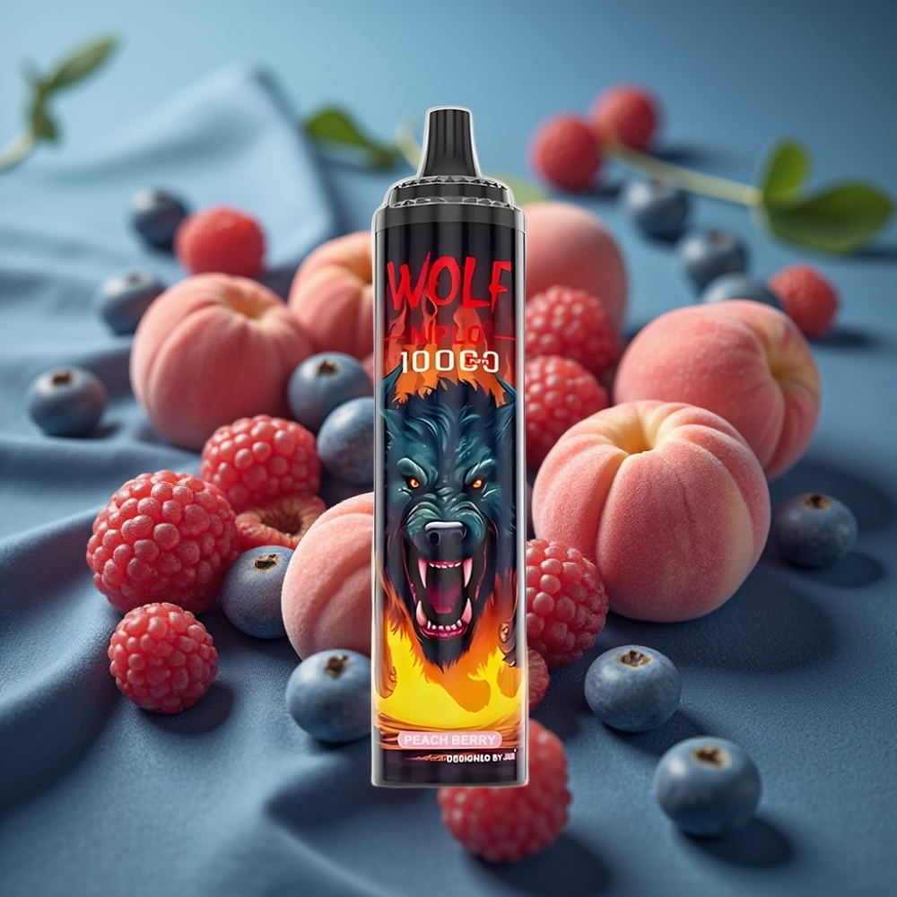 JNR Wolf Niplo 10000 Puffs توت خوخ شبكة 1.0 أوم vape supplier Kuwait