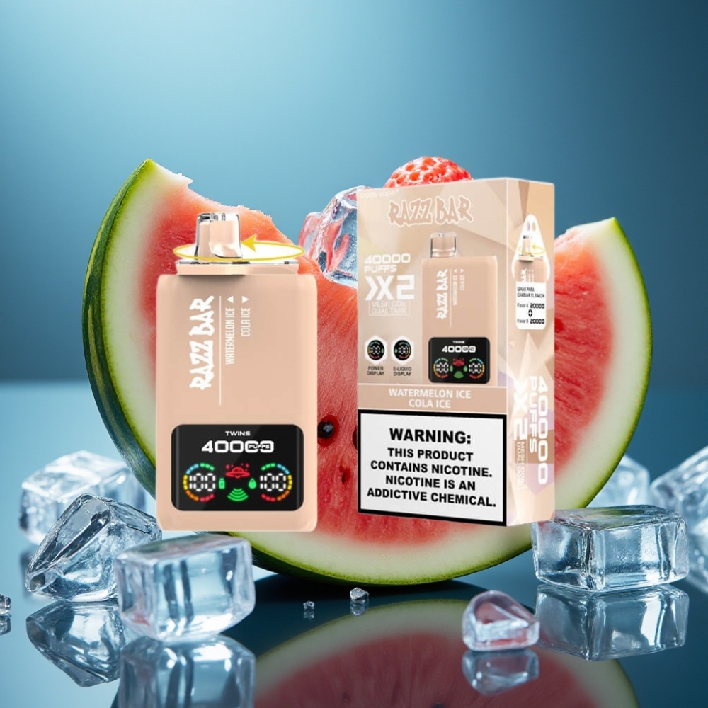 Razz Bar 40000 نفث شيشة إلكترونية بطعم البطيخ المثلج والكولا المثلج - شاشة عرض، 650 مAh