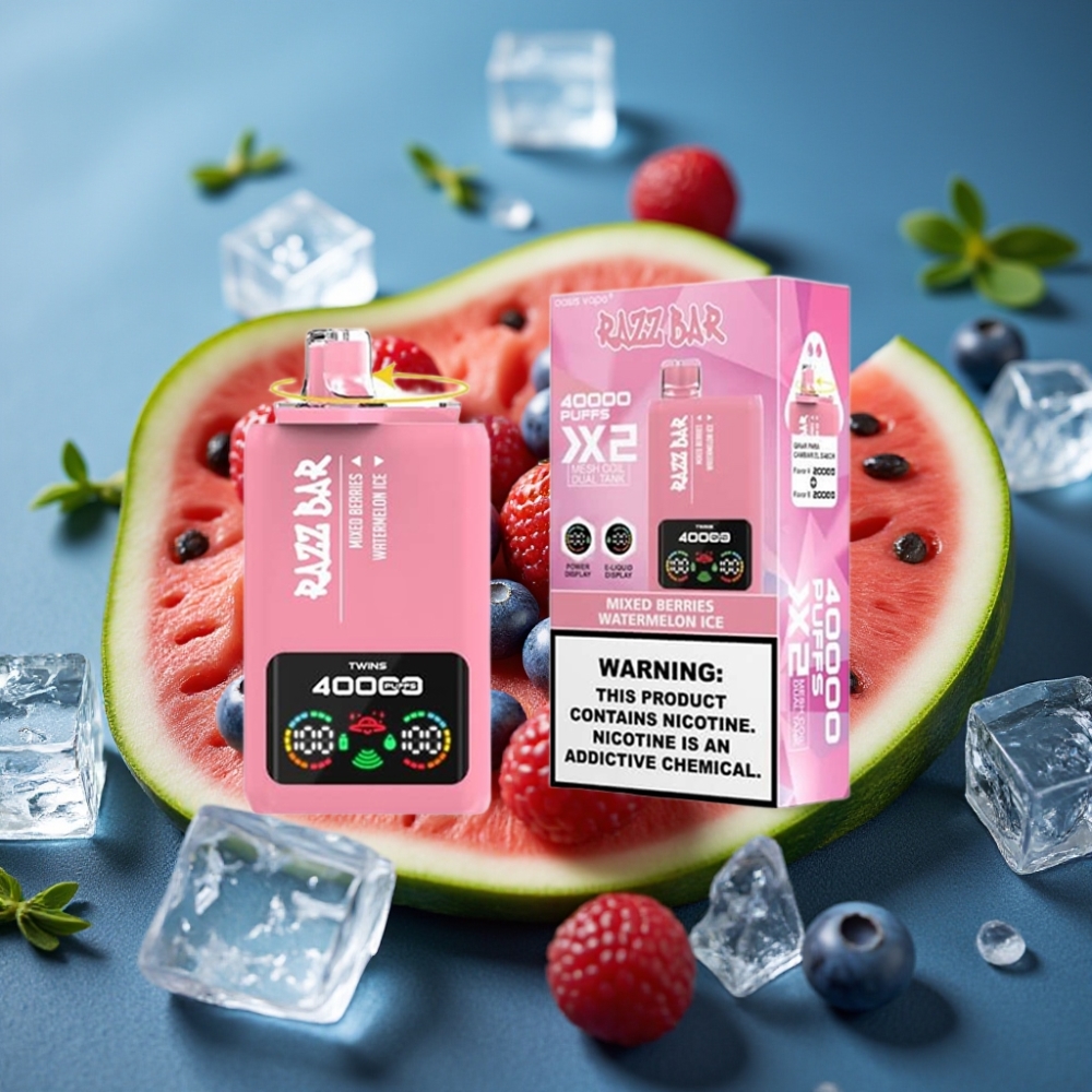 Razz Bar 40000 نفخة - توت متعدد و بطيخ مثلج بشاشة عرض و بطارية 650 مللي أمبير
