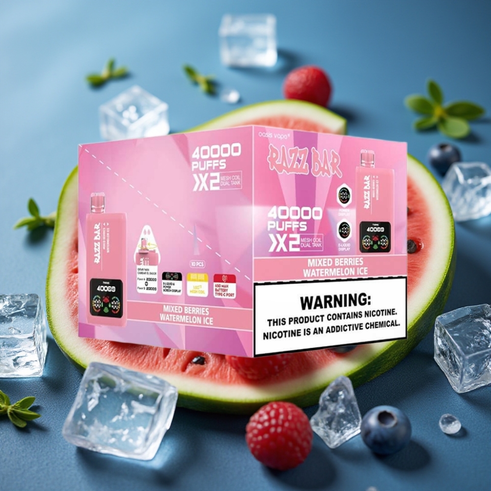 Razz Bar 40000 نفخة - توت متعدد و بطيخ مثلج بشاشة عرض و بطارية 650 مللي أمبير