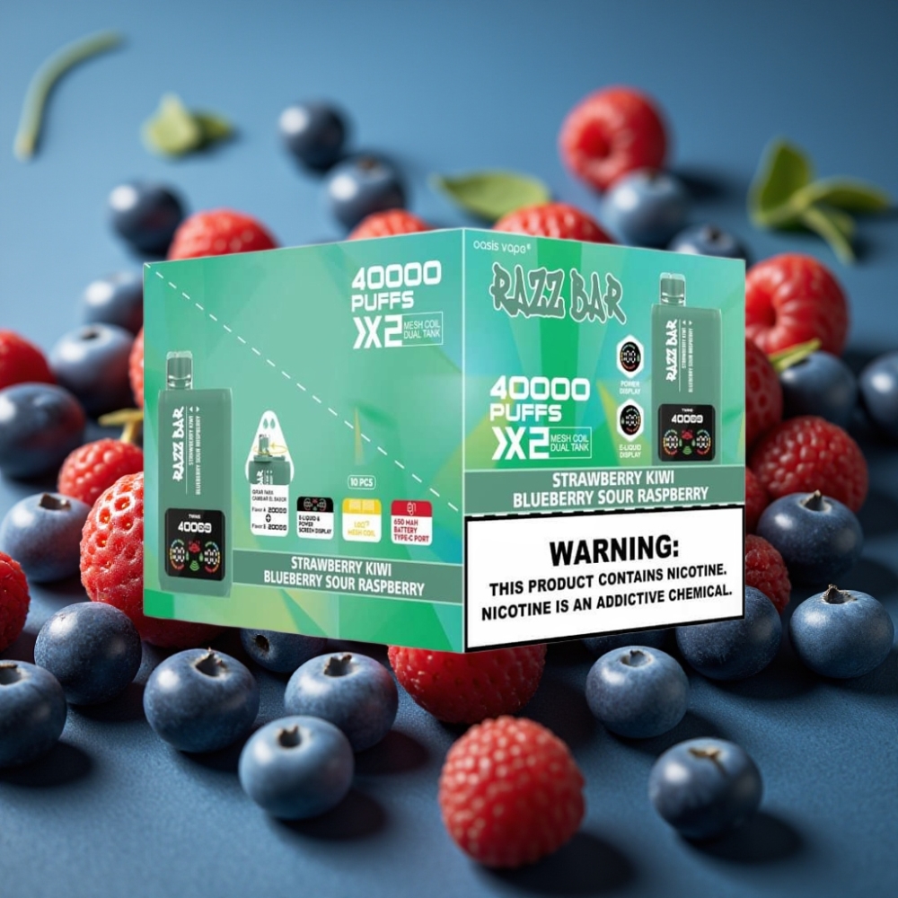 Razz Bar 40000 نفخة - فراولة كيوي & توت أزرق توت العليق الحامض - شاشة عرض - بطارية 650 مللي أمبير