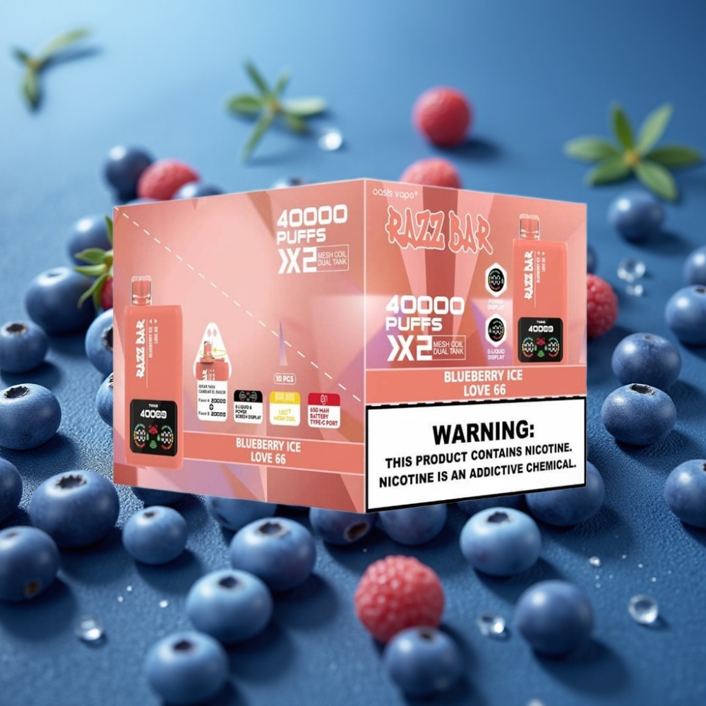 Razz Bar 40000 نفخة شيشة إلكترونية - توت أزرق مثلج & حب 66