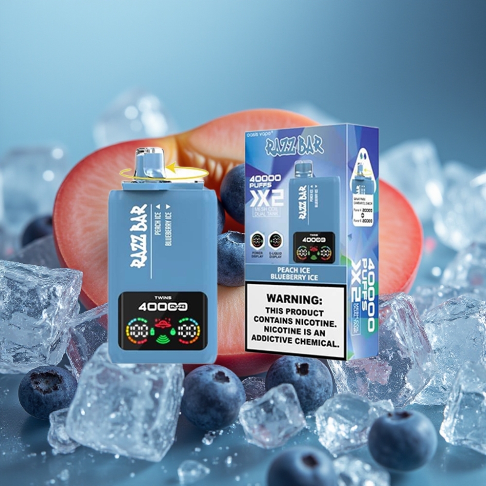 Razz Bar 40000 نفخة - خوخ مثلج & بلوبيري مثلج بشاشة عرض وملف مزدوج ١.٠Ω