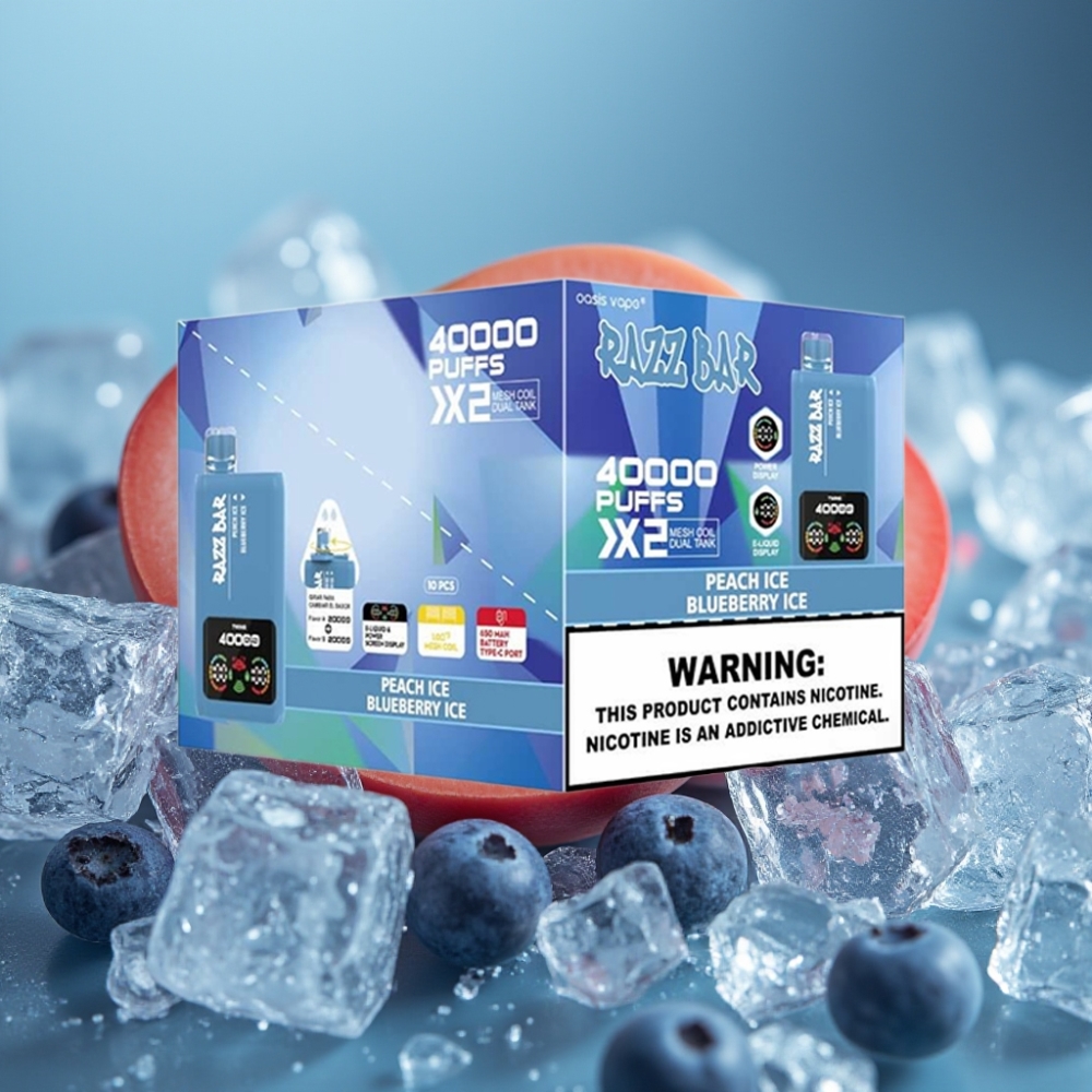 Razz Bar 40000 نفخة - خوخ مثلج & بلوبيري مثلج بشاشة عرض وملف مزدوج ١.٠Ω