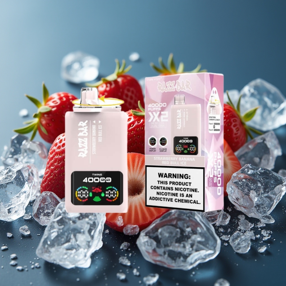 Razz Bar 40000 نفخة شيشة الكترونية فراولة موز وريد بول آيس بشاشة طاقة وملف شبكي