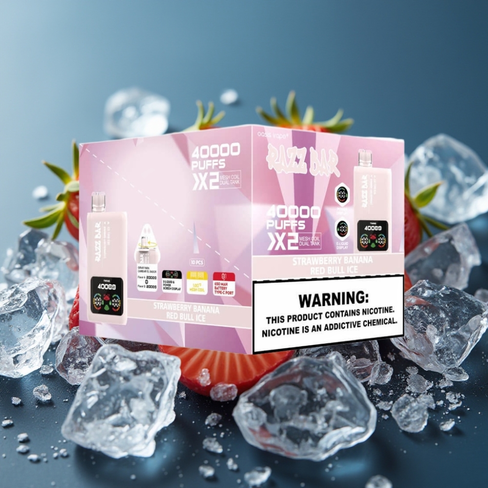 Razz Bar 40000 نفخة شيشة الكترونية فراولة موز وريد بول آيس بشاشة طاقة وملف شبكي