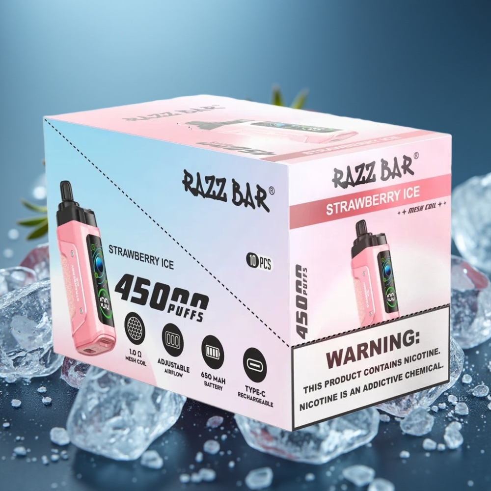 Razz Bar 45000 نفخة - فراولة آيس، 1.0 أوم، بطارية 650 مللي أمبير، شحن Type-C