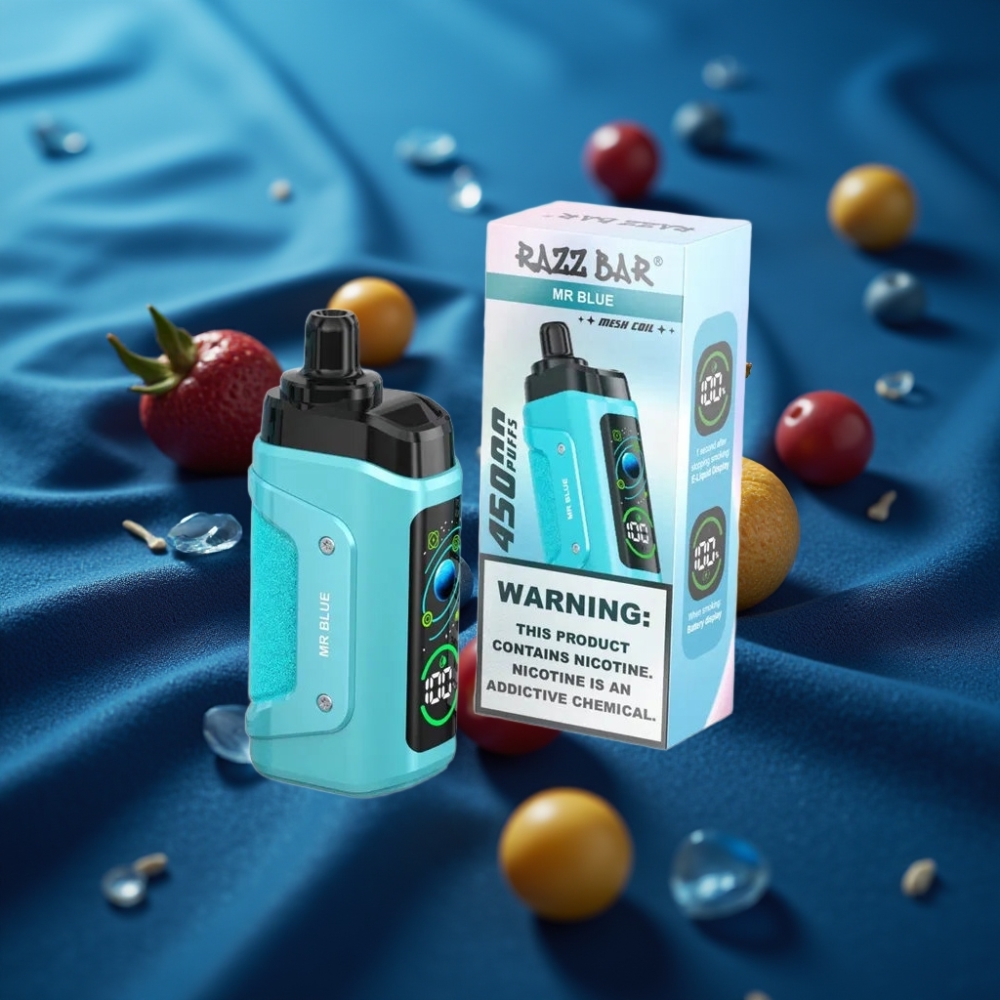Razz Bar 45000 نفخة – السيد أزرق – سيجارة إلكترونية ذات استخدام لمرة واحدة مع ملف شبكي 1.0 أوم وبطارية قابلة لإعادة الشحن