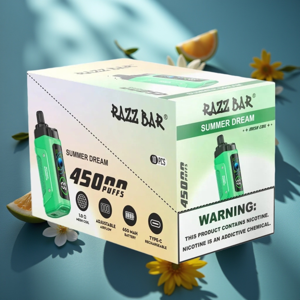 Razz Bar 45000 نفخة سيجارة إلكترونية بشريحة شبكية 1.0 أوم ونكهة حلم صيفي
