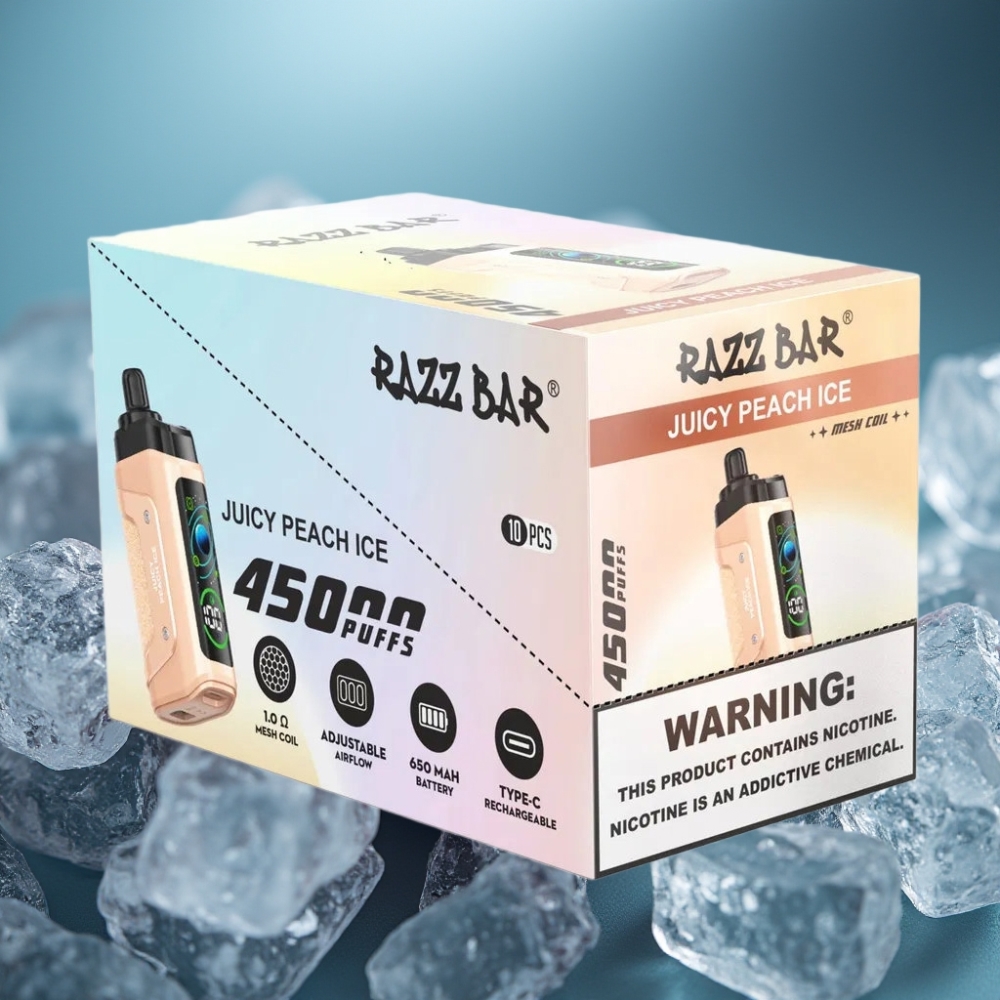 Razz Bar 45000 نفخة - خوخ مثلج وشريط التوت - 20 ملغ/مل - شحن Type-C