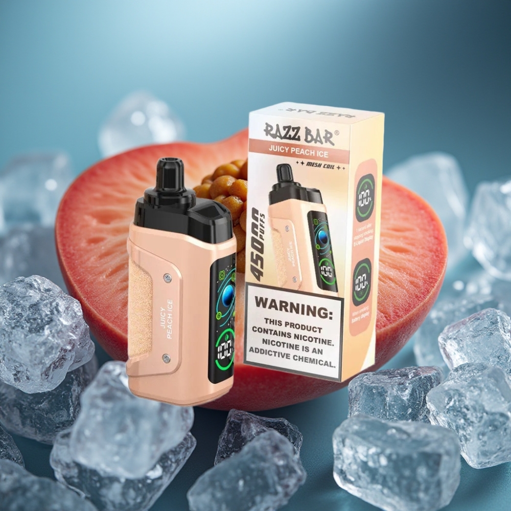 Razz Bar 45000 نفخة - خوخ مثلج وشريط التوت - 20 ملغ/مل - شحن Type-C