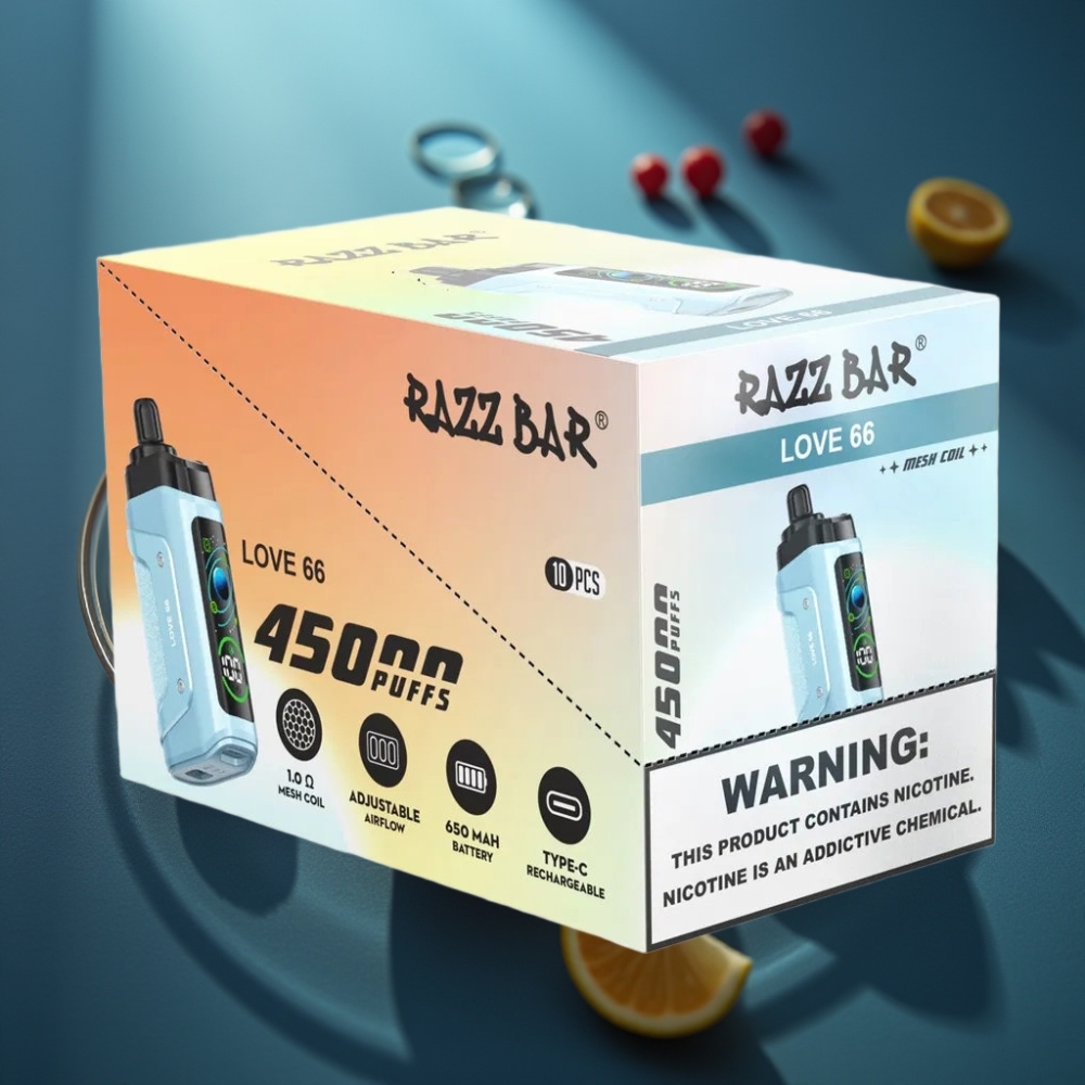 Razz Bar 45000 نفخة - عشق 66 - سيجارة إلكترونية ذات استخدام لمرة واحدة - بطارية 650 مللي أمبير - ملف شبكي 1.0 أوم