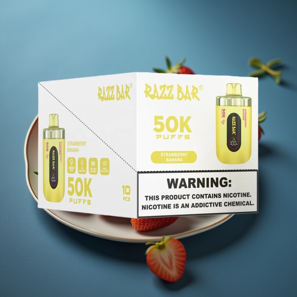 Razz Bar 50000 نَفخة - فراولة موز قابل للشحن، ملف شبكي 1.0 أوم