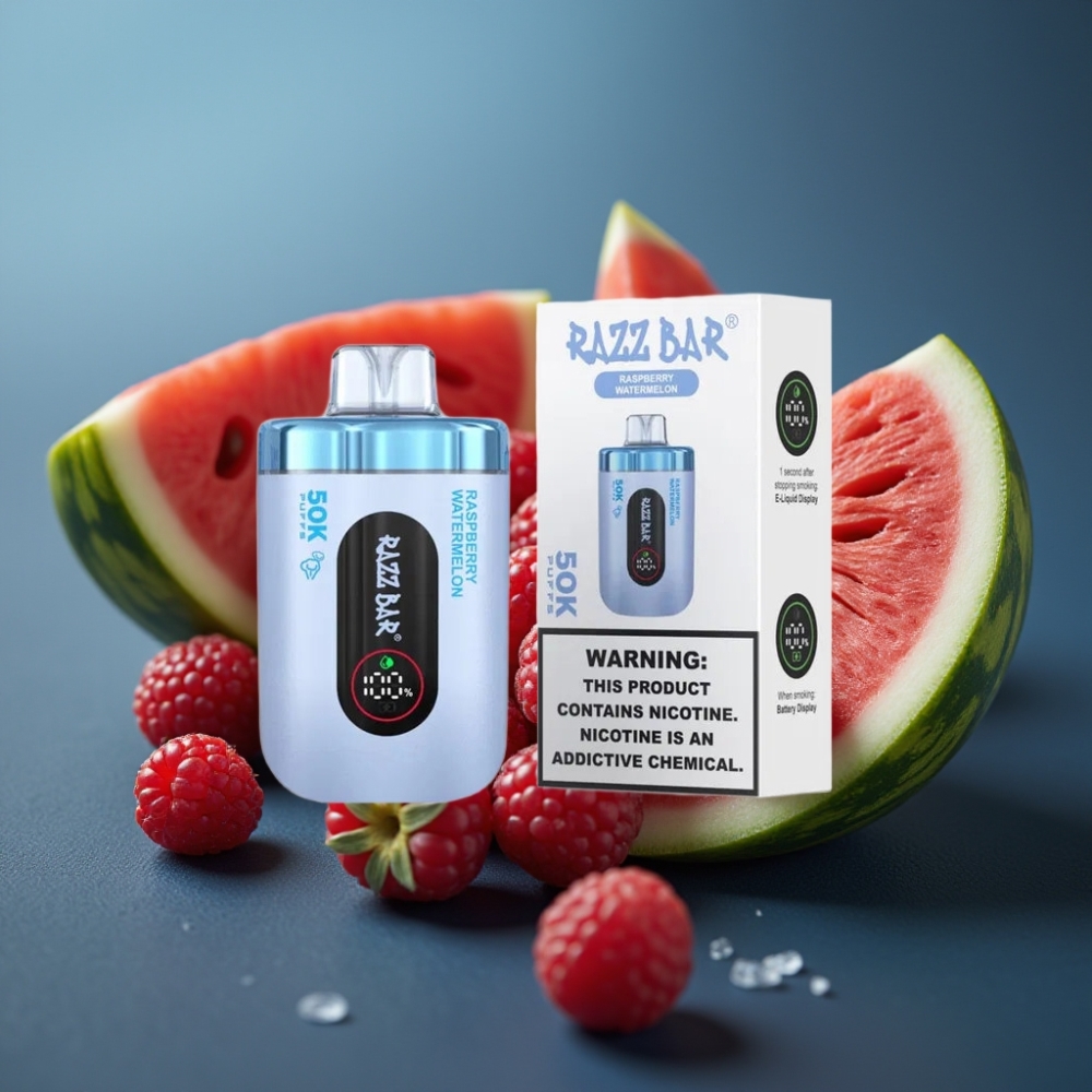 Razz Bar 50000 نفحة - توت العليق والبطيخ، 2% نيكوتين، شاحن Type-C