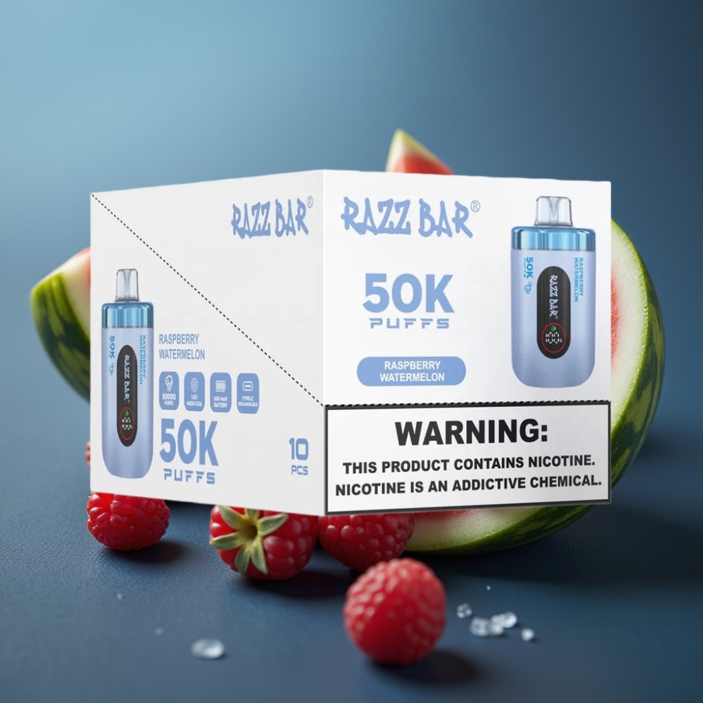 Razz Bar 50000 نفحة - توت العليق والبطيخ، 2% نيكوتين، شاحن Type-C