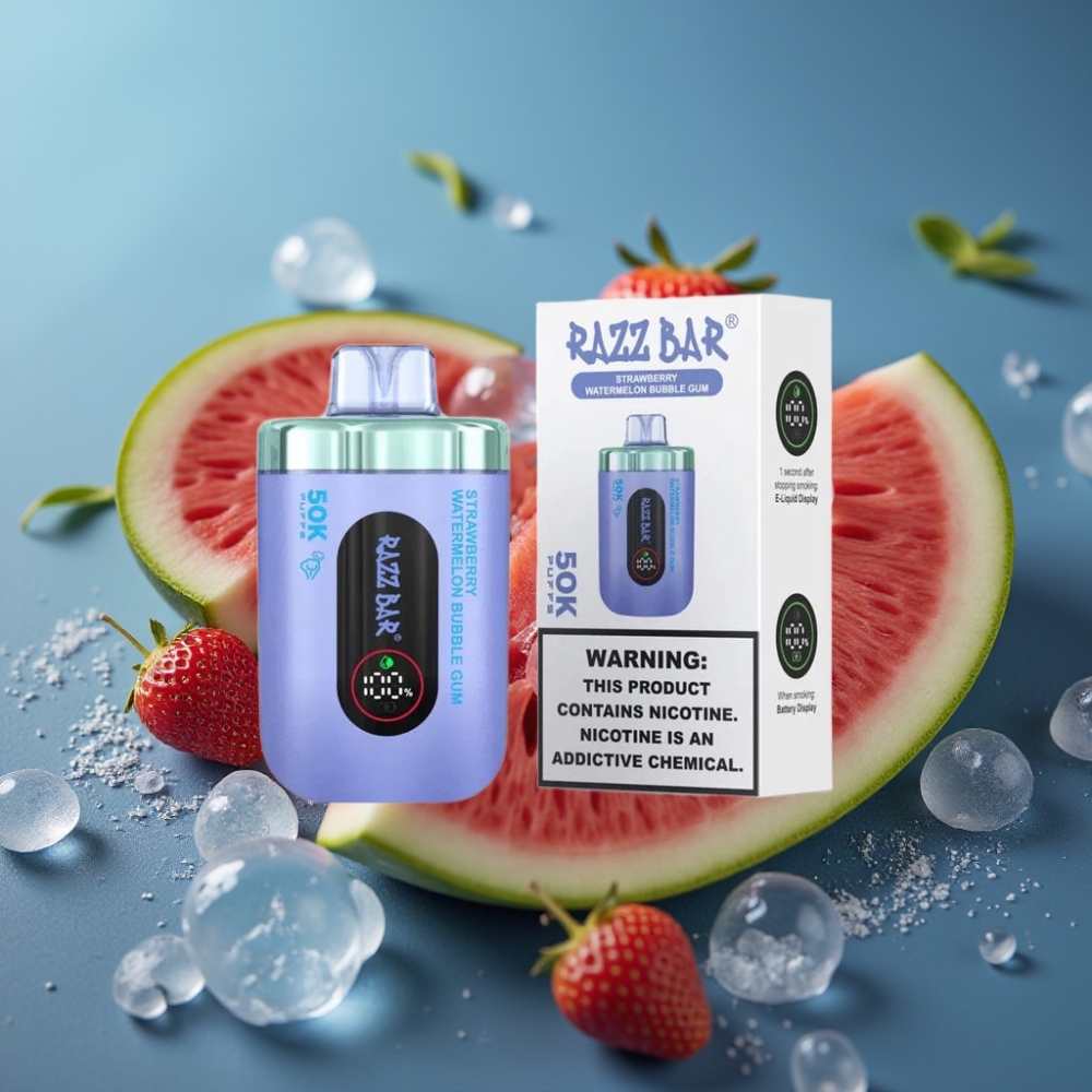 Razz Bar 50000 نَفَس - فراولة بطيخ علكة فقاعية، شاحن نوع سي، 2% نيكوتين