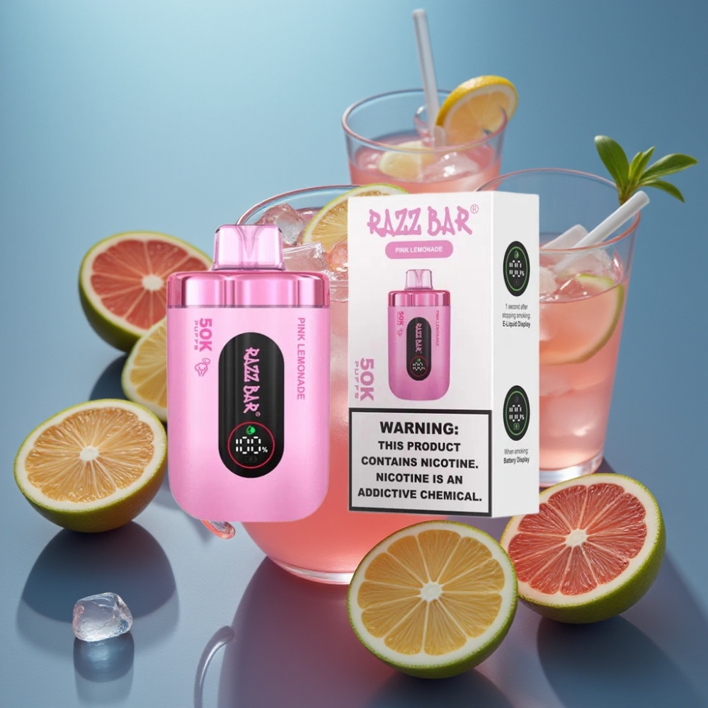 Razz Bar 50000 نفخة - بنكهة الليمون الوردي، بطارية 650 مللي أمبير، نوع سي