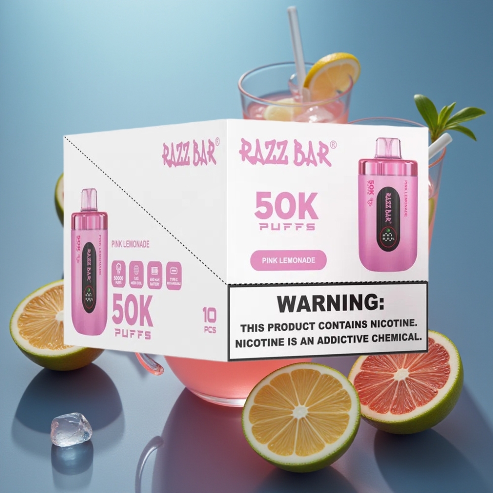 Razz Bar 50000 نفخة - بنكهة الليمون الوردي، بطارية 650 مللي أمبير، نوع سي