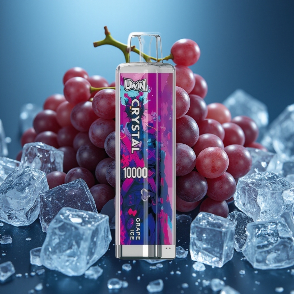 Uwin Crystal 10000 نفخة - جراب آيس بنكهة العنب، 18مل، شحن نوع سي، أضواء آر جي بي