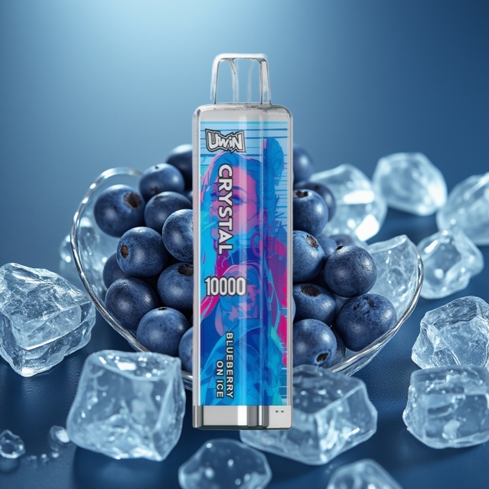 Uwin Crystal 10000 نفخة - توت أزرق مثلج مع شاشة RGB، 18مل، شحن نوع-C