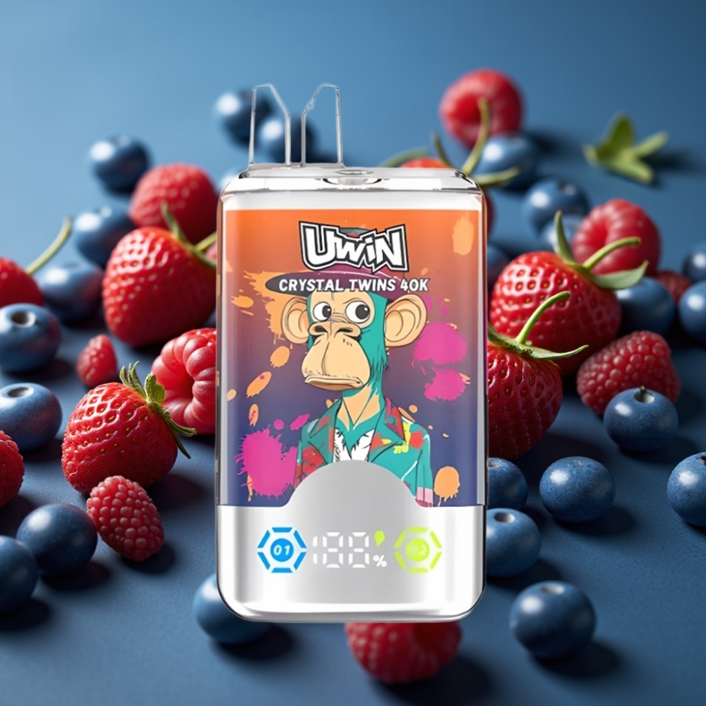 UWIN Crystal Twins 40000 Puffs - فراولة توت أزرق كرز (Strawberry Raspberry Cherry Mr Blue)
