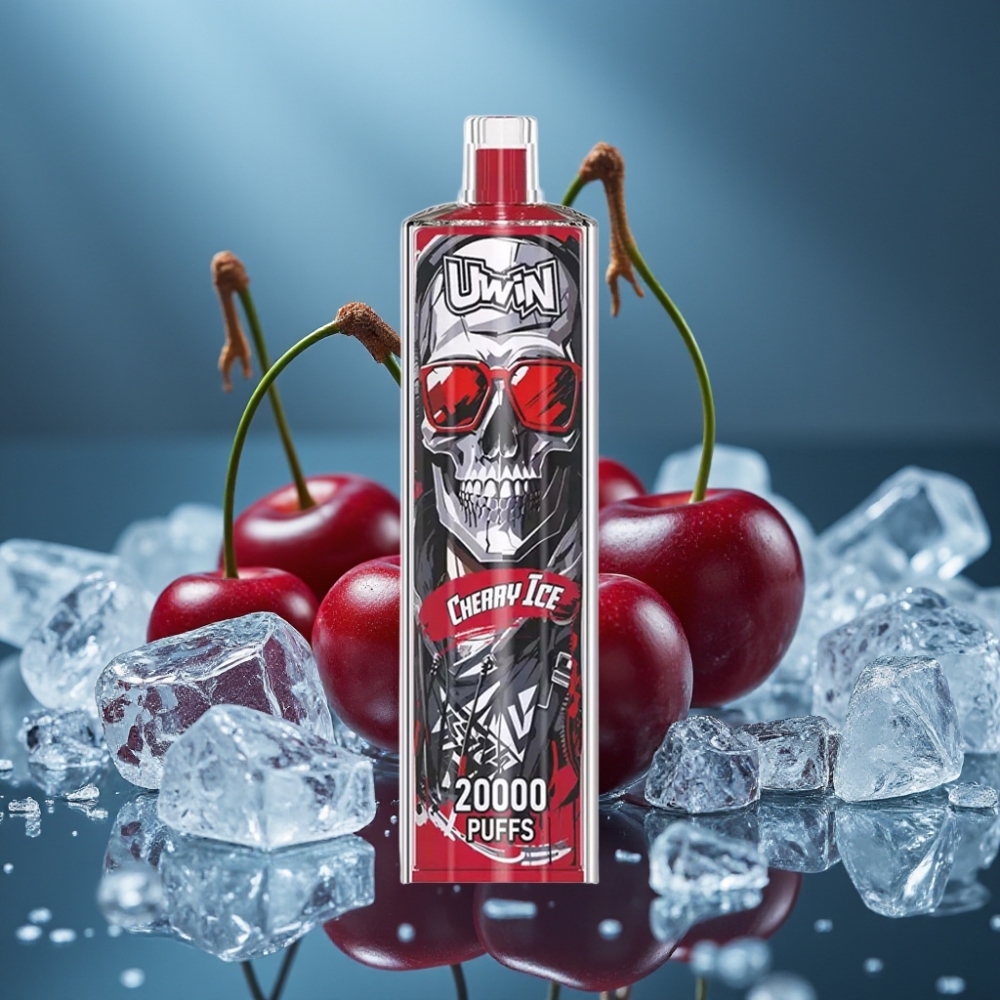 Uwin Shisha Hookah Crystal 20000 نفخة - كرز آيس (0%-5% نيكوتين، 22 مل، 650 مللي أمبير)