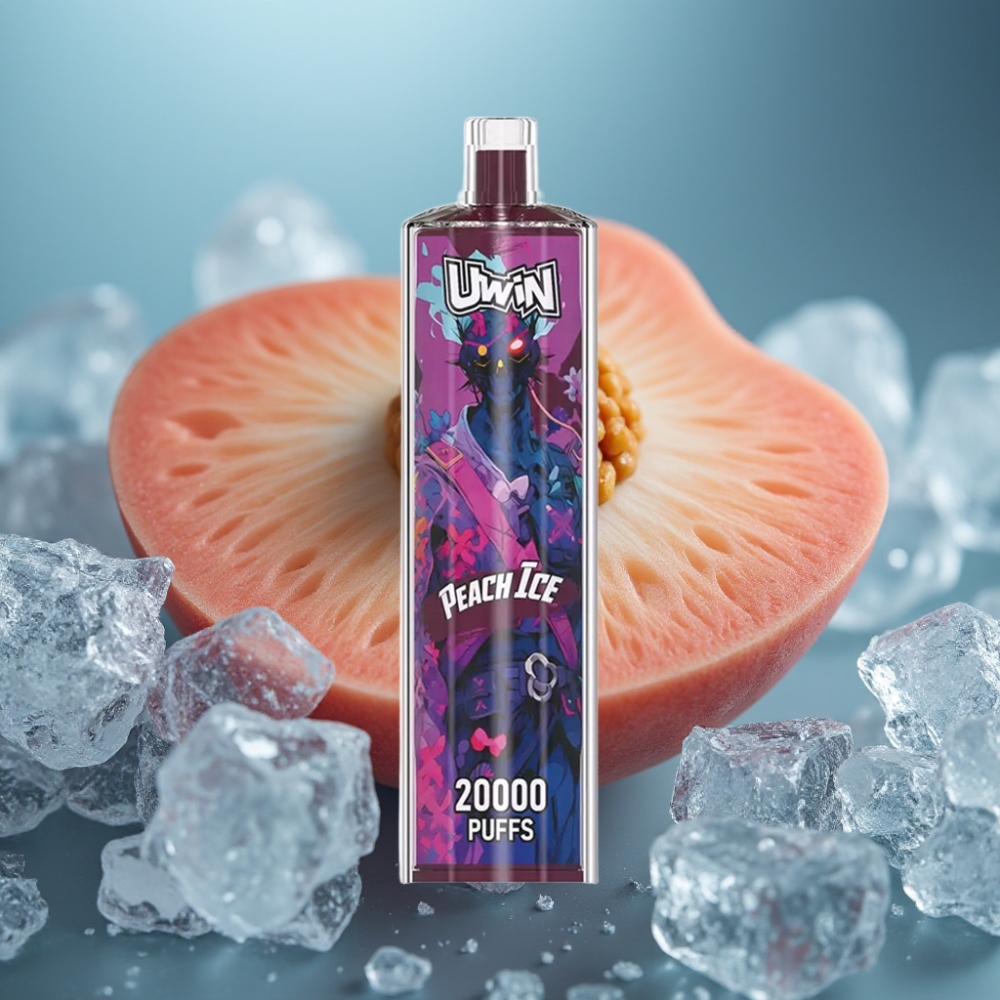 Uwin Shisha Hookah Crystal 20000 نفخة بنكهة خوخ مثلج - 22مل، شحن نوع-C، ملف شبكي