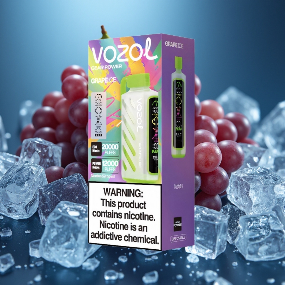 VOZOL Gear Power 20000 Puffs Grape Ice - S.i.L.C. Tech, Dual Mesh Coil, 20mL