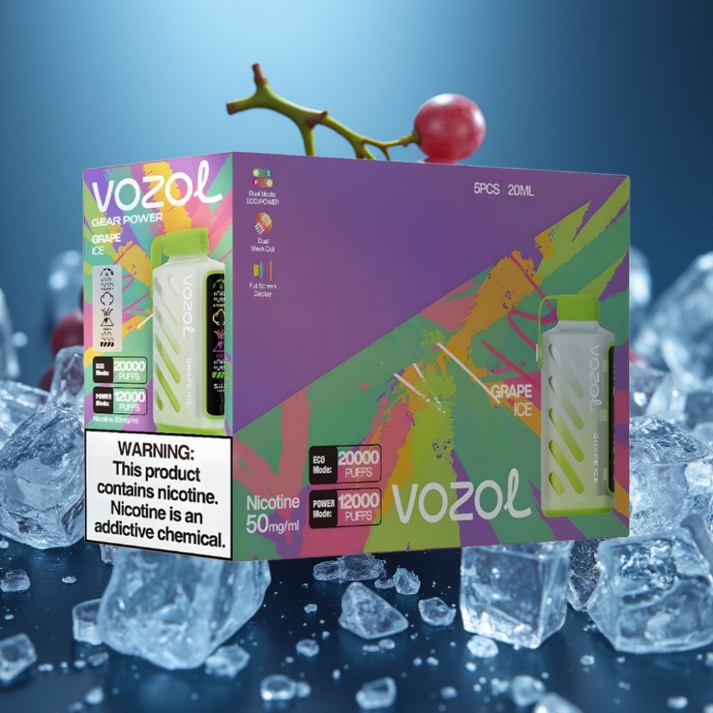 VOZOL Gear Power 20000 Puffs Grape Ice - S.i.L.C. Tech, Dual Mesh Coil, 20mL