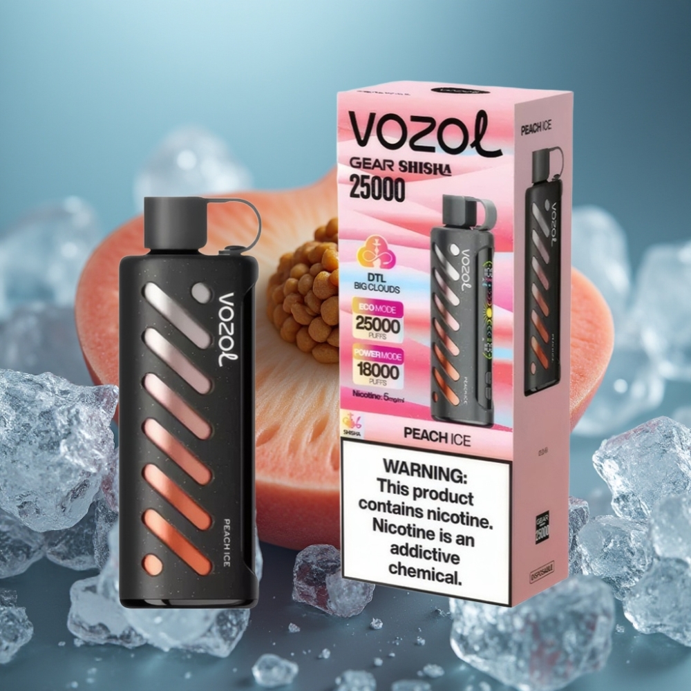 VOZOL Gear Shisha 25000 Puff Peach Ice - S.i.L.C Tech, Dual Mesh, 1000mAh
