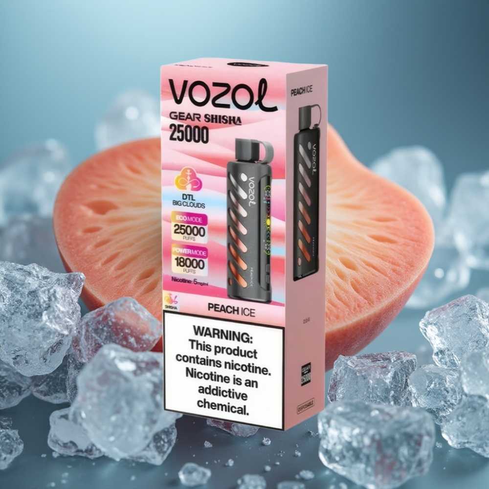 VOZOL Gear Shisha 25000 Puff Peach Ice - S.i.L.C Tech, Dual Mesh, 1000mAh