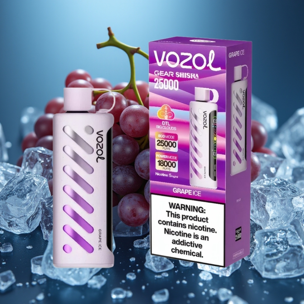 VOZOL Gear Shisha 25000 Puffs جراب عنب مثلج - S.i.L.C Tech، 1000mAh، 5mg/ml