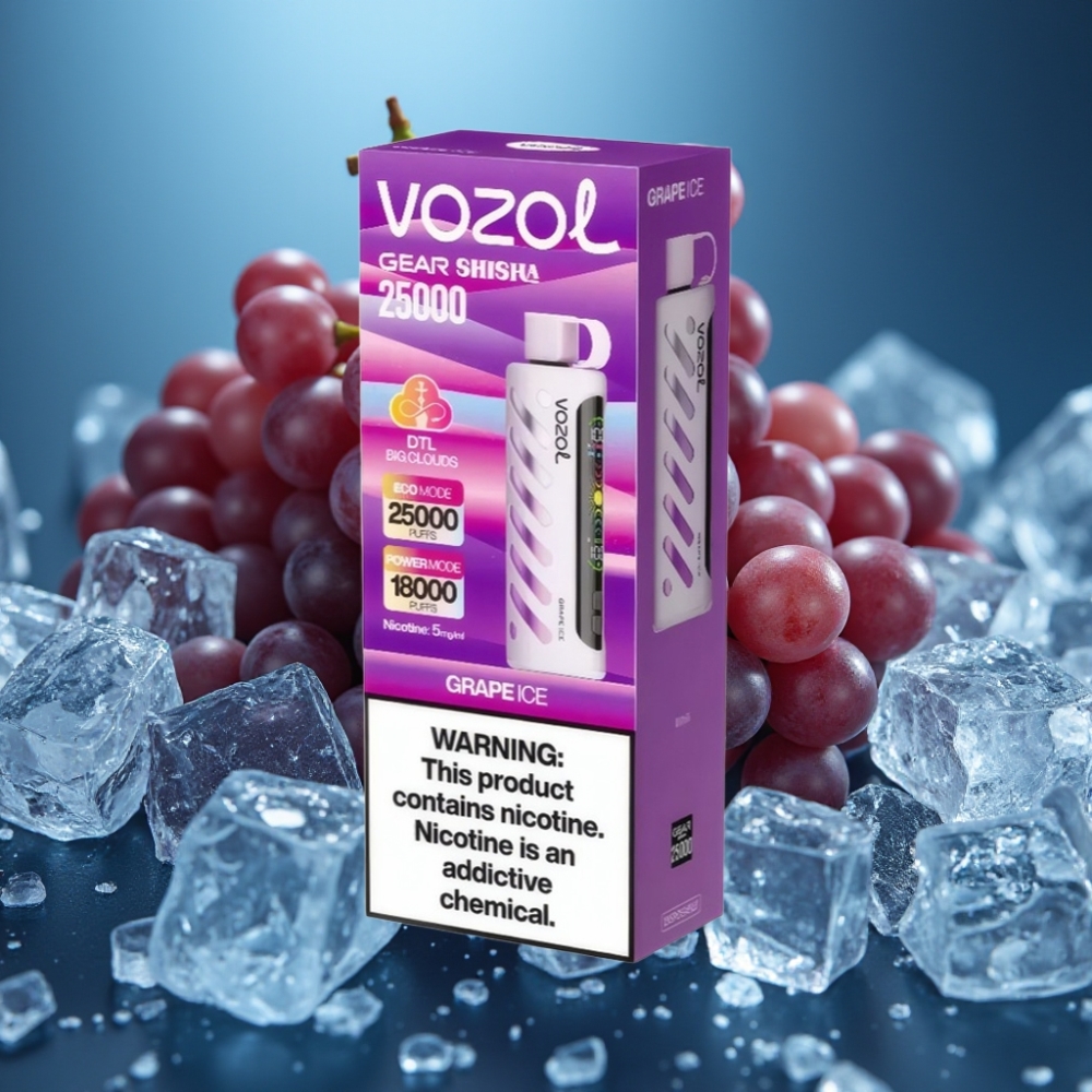 VOZOL Gear Shisha 25000 Puffs جراب عنب مثلج - S.i.L.C Tech، 1000mAh، 5mg/ml