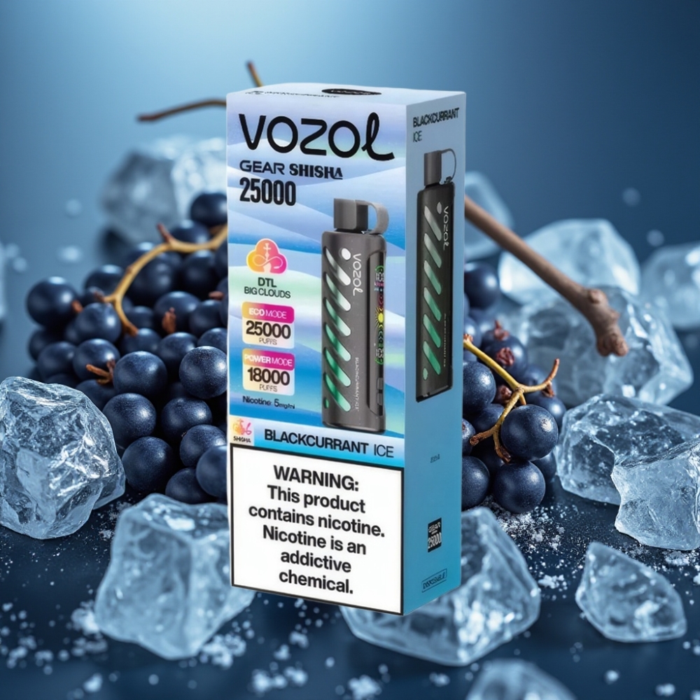 VOZOL Gear Shisha 25000 Puffs بتكنولوجيا S.i.L.C وبنكهة الكشمش الأسود المثلج