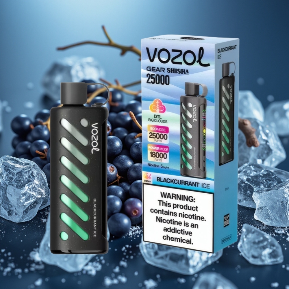 VOZOL Gear Shisha 25000 Puffs بتكنولوجيا S.i.L.C وبنكهة الكشمش الأسود المثلج