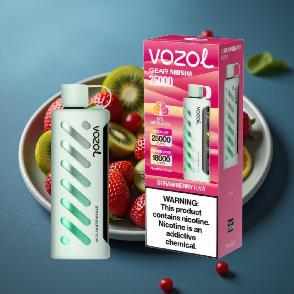 VOZOL Gear Shisha 25000 نفحة بنكهة الفراولة والكيوي مع تقنية S.i.L.C وباتري 1000mAh