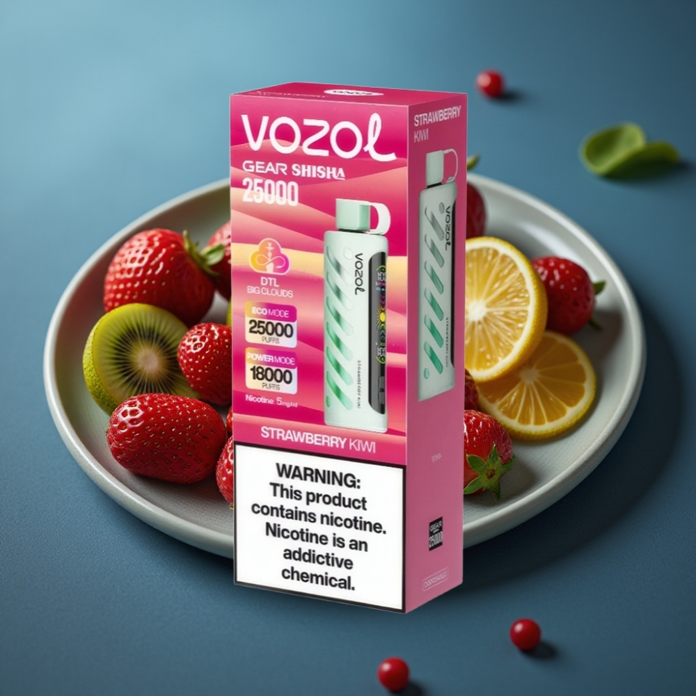 VOZOL Gear Shisha 25000 نفحة بنكهة الفراولة والكيوي مع تقنية S.i.L.C وباتري 1000mAh