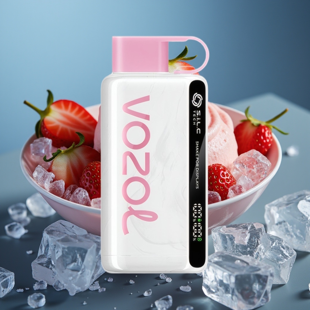 VOZOL STAR 9000/12000 بخاخة نباتية بتقنية S.i.L.C ونكهة آيس كريم الفراولة